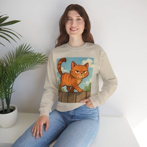 Katze mit Haltung Unisex Sweatshirt, Katzenliebhaber Geschenk, lustige Katzenkleidung, Animal Print Pullover, Cat Lady Bekleidung, Feline Graphic Tee