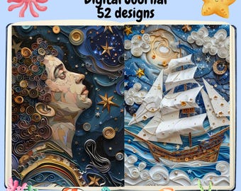Vintage Nautical Digital Journal – Quilling Paper Art, 52 Pages (Digital Download)