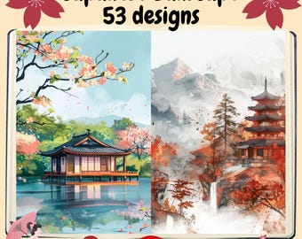 Japanese Landscape Junk Journal Pages, Vintage Asian Scrapbook Paper Pack (Digital Download)