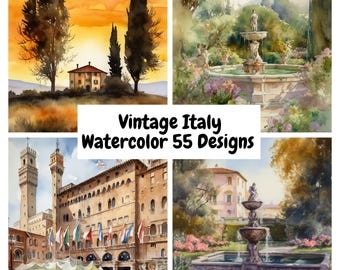 Vintage Italien Aquarell Dorf Seiten, Toskana Ephemera Junk Journal (digitaler Download)
