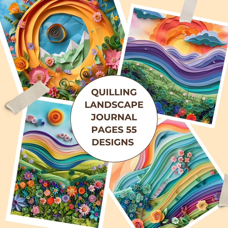 Quilling Landscape Junk Journal Pages, 55 Printable Art Designs ...
