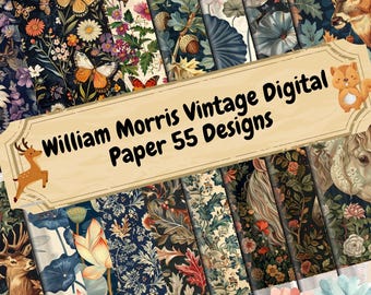 William Morris Vintage Floral Paper Pack – 55 PNG Designs (Digital Download)