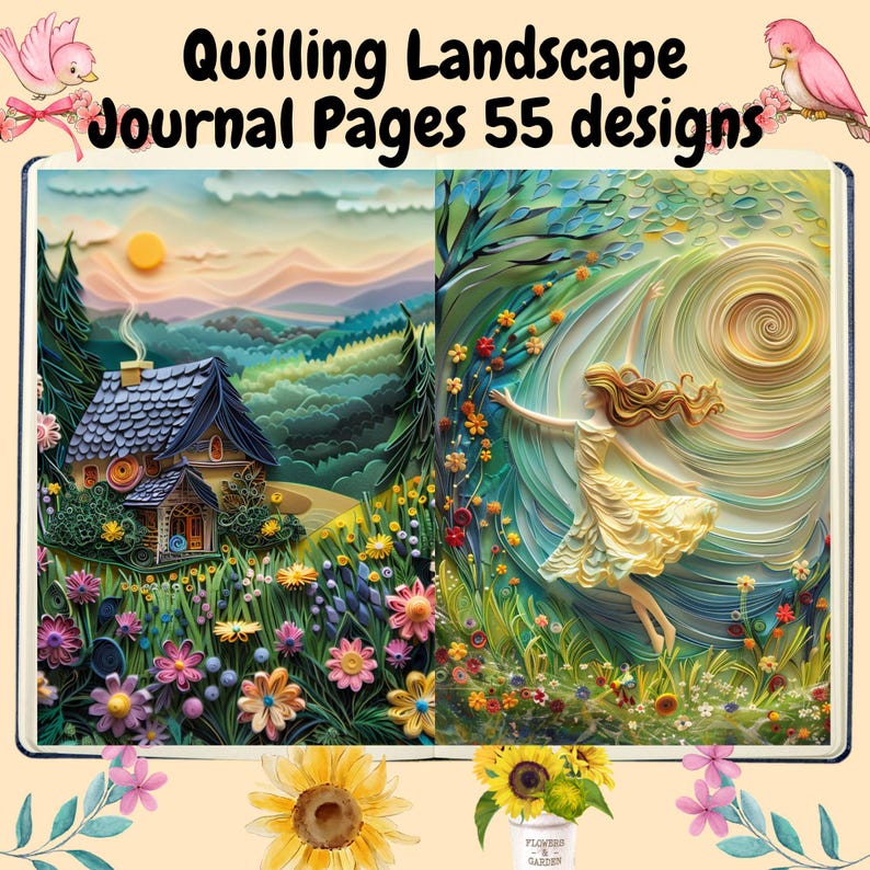 Quilling Landscape Junk Journal Pages, 55 Printable Art Designs ...