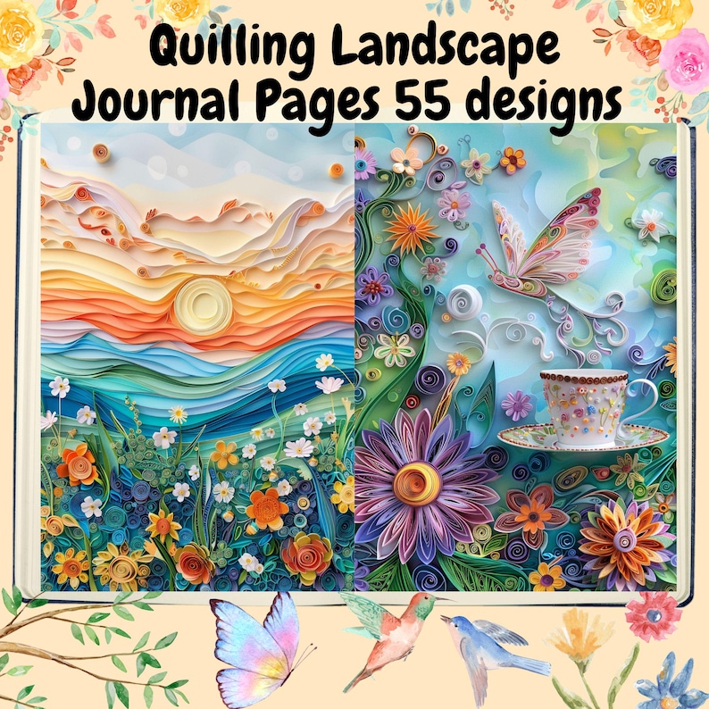 Quilling Landscape Junk Journal Pages, 55 Printable Art Designs ...