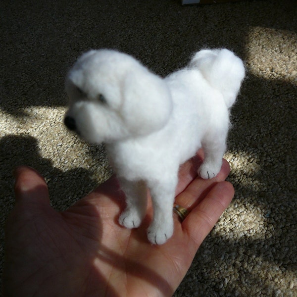 Bichon Frise Shih Tzu Maltese Poodle Mix Needle Felted Dog, Susan Innes Trudell, One-of-a-kind Collectible Miniature Wool Sculpture Gift