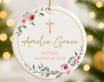 Decorazione personalizzata per il battesimo, regalo per il battesimo di una bambina, decorazione ricordo del battesimo, decorazione a croce in ceramica personalizzata, regalo per la figlioccia