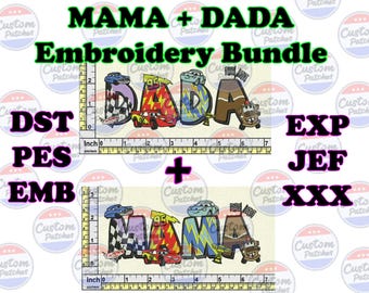 MAMA & DADA Cars-Inspired Embroidery Design Bundle | Lightning Themed Stitch Files | Files for Machine Embroidery, Pes Dst Jef, Download