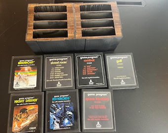 Vintage Atari 2600 Game Cartridge Lot (7 Games + Storage Case) – Space Invaders,Combat,Asteroids,Breakout,Golf,Street Racer,Night Driver...