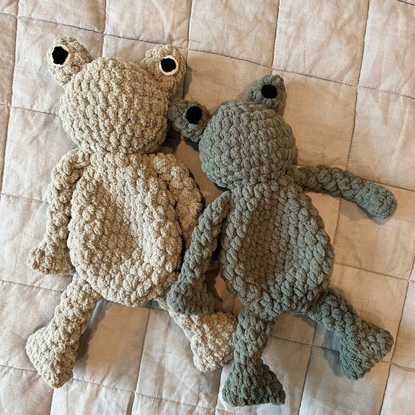 Frog Crochet Snuggler - READY TO SHIP - lovey/stuffie/gift/baby shower/toddler