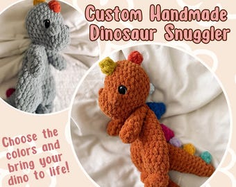 Custom Crochet Dinosaur Snuggler – Handmade Plush Lovey