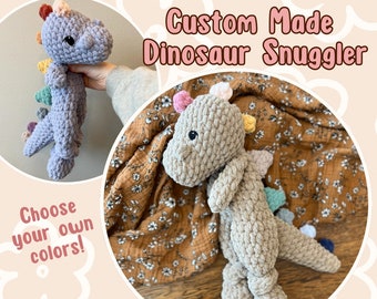 Dinosaur Crochet Snuggler - CUSTOM MADE - lovey | toddler baby gift | custom dino | made to order | design a dino | gift for child