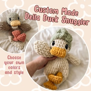 Della Duck Crochet Snuggler - CUSTOM MADE To ORDER - baby shower gift | lovey | handmade | toy | mallard | baby gift | stuffed animal