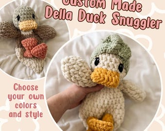 Della Duck Crochet Snuggler - CUSTOM MADE To ORDER - baby shower gift | lovey | handmade | toy | mallard | baby gift | stuffed animal