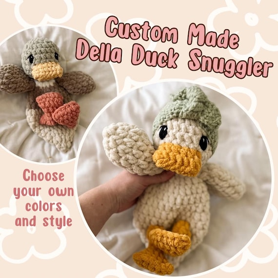 Custom Della Duck Crochet Snuggler – Handmade Baby Lovey