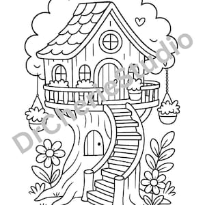 Cottage Coloring Book: Relaxing Exteriors, Printable PDF (12 Pages)