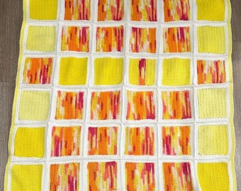 Yellow and Pink Ombre Mosaic Crochet Blanket | Citrus Sorbet Throw