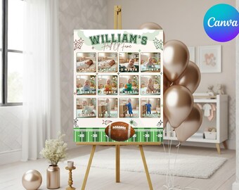 Football First Birthday Hall of Fame Photo Board Milestone Poster, Printable Football First Birthday Sign, Boy Sports First Birthday.