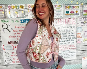 Reversible Quilted Vest – Handmade 100% Cotton Floral Cottagecore Vest – One of a Kind Layering Piece