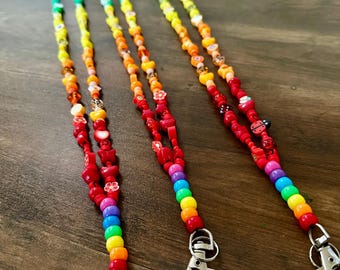 Handmade Rainbow Beaded Teacher Lanyard