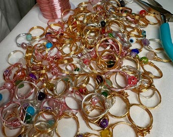 Handmade Wire Wrapped Rings Bundle | Gold, Silver, Rose Gold Crystal Jewelry Set
