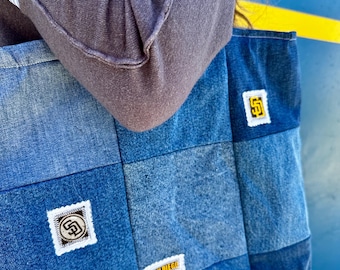 Handmade San Diego Padres inspired denim tote bag
