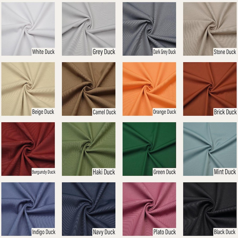 May include: A grid of sixteen fabric swatches in various colors, each featuring a central swirl pattern. The colors include white, grey, dark grey, stone, beige, camel, orange, brick, burgundy, khaki, green, mint, indigo, navy, pink, and black.
