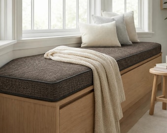 Custom Bench Cushion, Indoor Bench Cushion with Tailored Piped Edges for Window Seat and Built In Seating, Made to Order