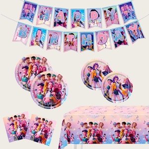 Kpop - Themed Party Supplies Set: Plates, Napkins, Banner, Tablecloth for Birthday Celebrations