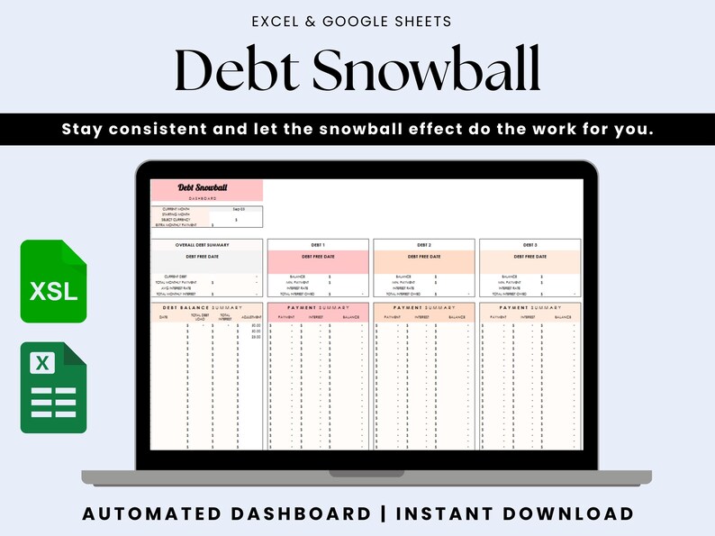 Work Snowball Debt Snowball Spreadsheet: Excel & Google Sheets Debt Payoff Tracker ...