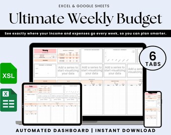 Wochenbudget Tabelle: Digitaler Ausgaben Tracker, Einkommens- & Ersparnisplaner ( Google Sheet Template)