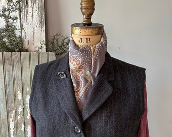 Charcoal Gray Pinstripe Wool Tunic Vest, Sz L, Eco Friendly, Recycled
