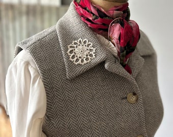 Ladies Upcycled Ralph Lauren Wool Herringbone Vest, Waistcoat - Sz 4, SMALL