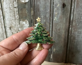 Vintage Enamel Christmas Tree Brooch