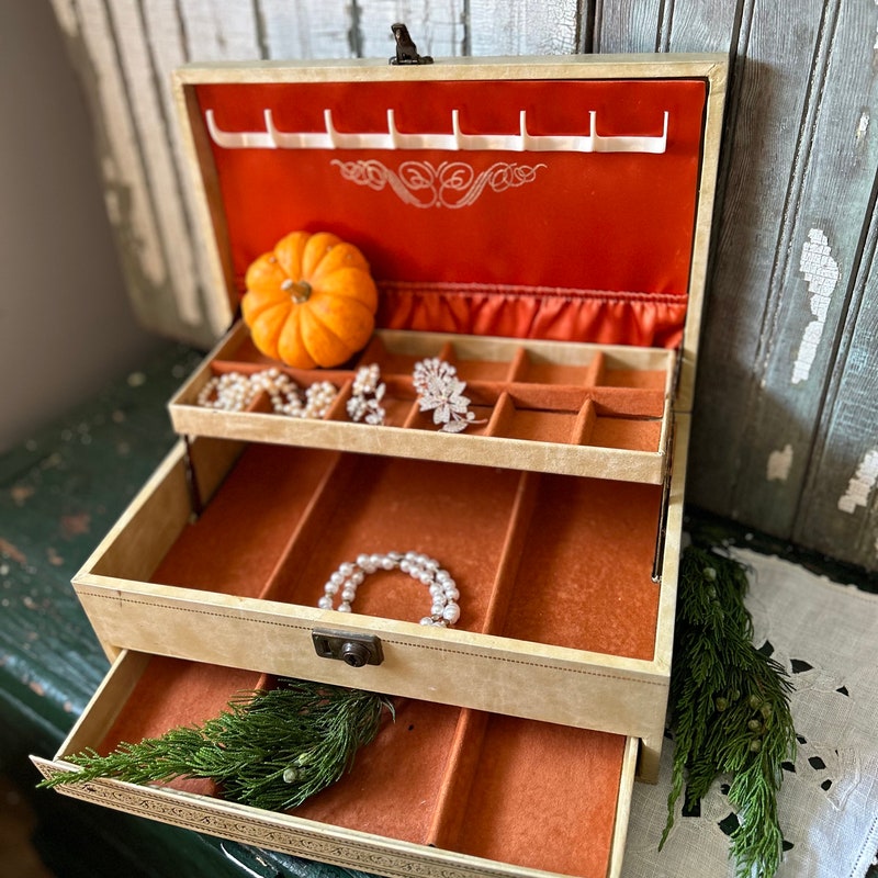 Orange - Floral Printed Handcrafted Jewelry Box (9 x 6 in)