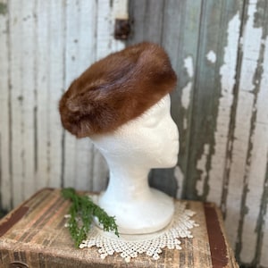 Vintage Brown Mink Pill Box Hat, Classy 1950&#39;s Look