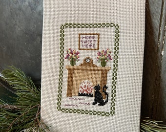 Black Cat Cross Stitch Art, Home Sweet Home