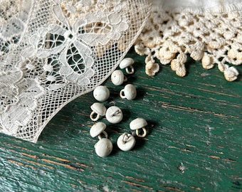 Tiny Antique Leather Buttons, Lot of 8