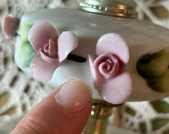 Vintage Pair of Capodimonte Style Lamps, Rose Buds, Ceramic