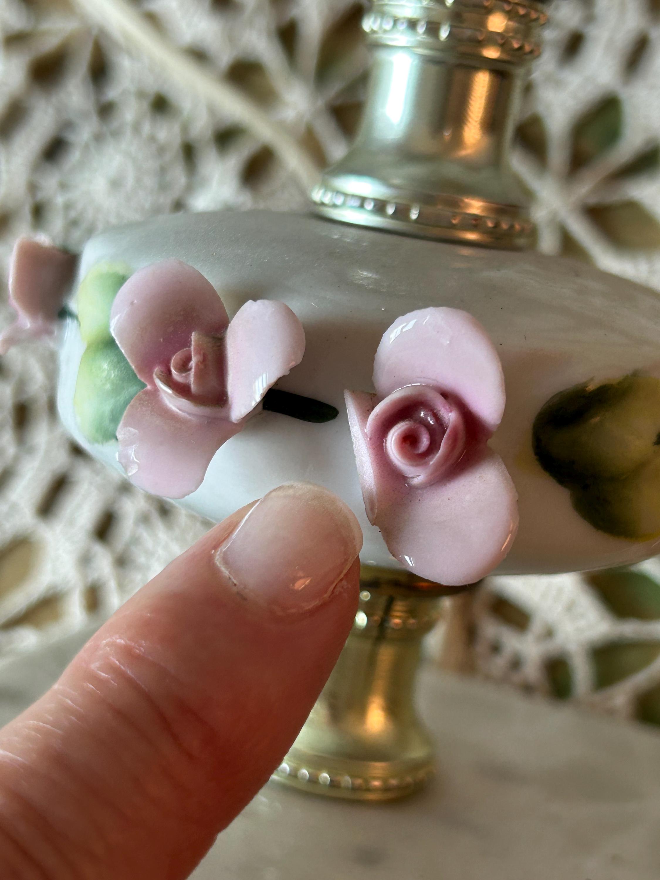 Vintage Pair of Capodimonte Style Lamps, Rose Buds, Ceramic
