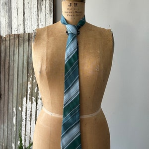 Vintage silk tie, Cassidy London, diagonal stripes, muted shades of green and blue, Italian silk, gift for dad, man guy