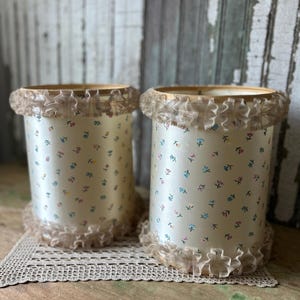 Vintage Floral, Tulle Ruffled Lampshades, PAIR, Shabby Chic, Kitschy Decor