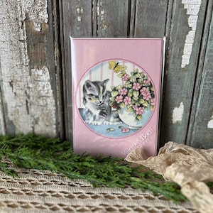 Villeroy et Boch, chaton rayé gris, Micky le chat, carte postale en céramique à afficher, fabriquée dans l'ouest de l'Allemagne