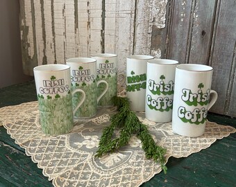 Vintage St Patrick's Day Irish Coffee Mugs, Set of 6, Found in England