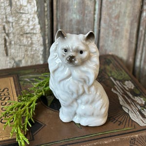 Vintage Small Breed Ceramic, Pomeranian Dog, White, Fluffy