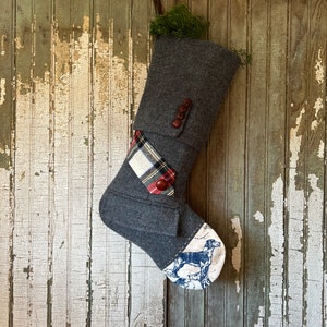 SALE Dog Lovers Christmas Stocking, Tartan, Pocket