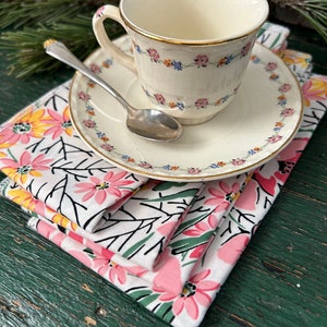 Pink Floral Napkins, Cotton, Summer Picnic Set
