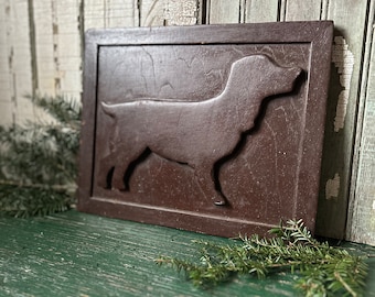 Wooden Spaniel Dog Picture, Vintage Handmade Piece