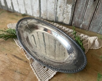 Vintage Silver-Plated Tray, Long Oval