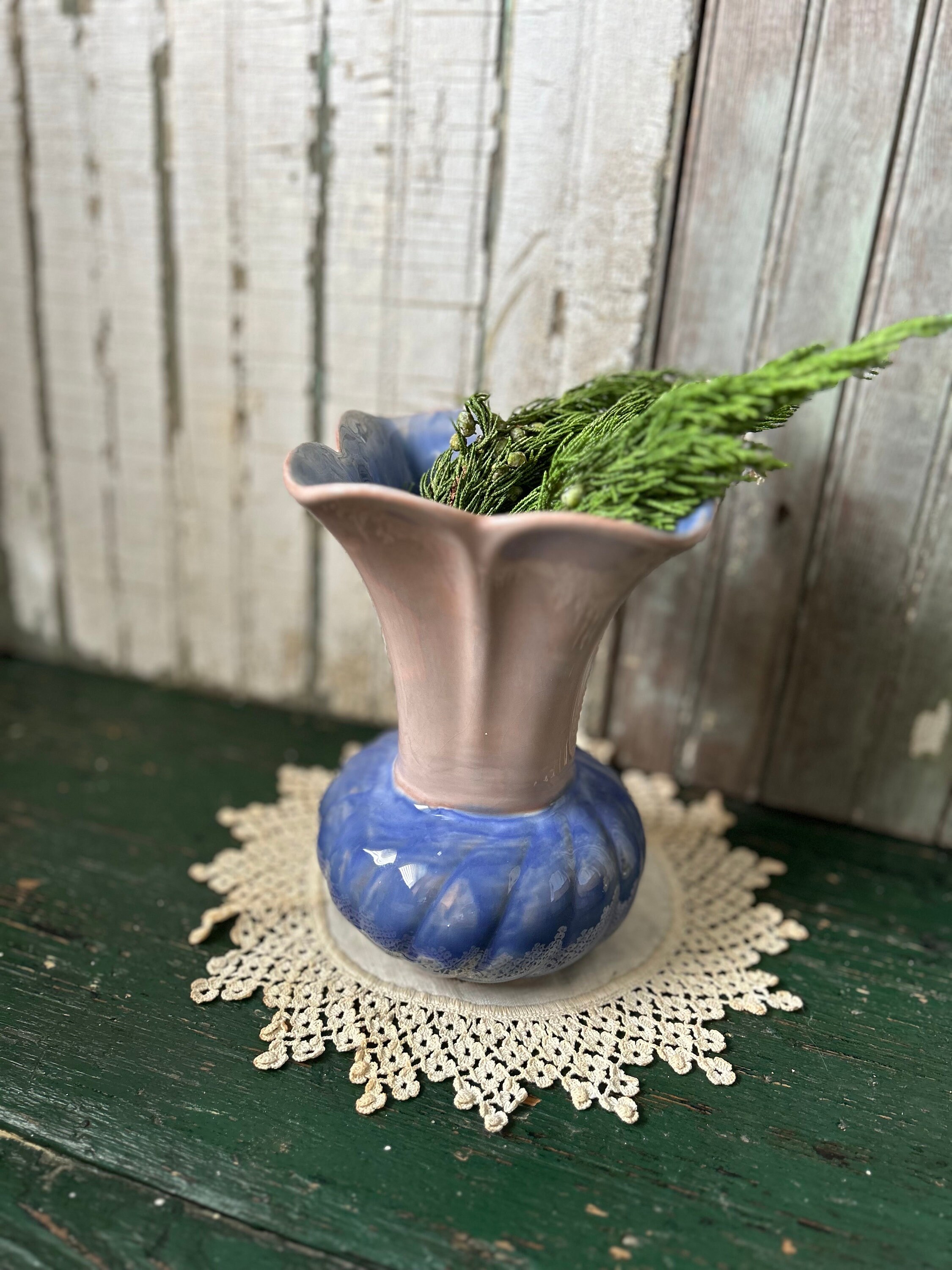 Vintage Stangl Vase: Pink & Blue Floral Decor, Barr's Florist