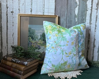 Pastel Floral Throw Pillow, Vintage Fabrics, 1970’s Vibe